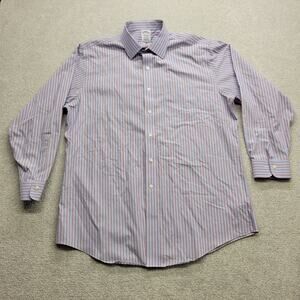 Brooks Brothers Men's Size 17 Long Sleeve Dress Shirt Light Blue Maroon Stripes
